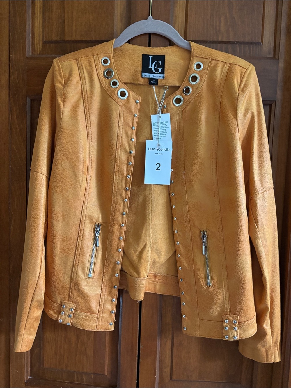 LG Orange Stud-Trim Faux Suede Jacket